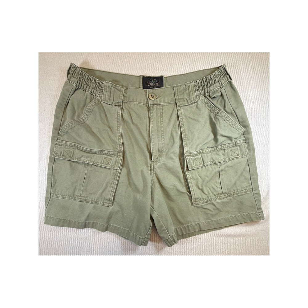 RedHead‎ Mens Olive Green Cargo Shorts Size 38 Elastic Waist Utility Hiking